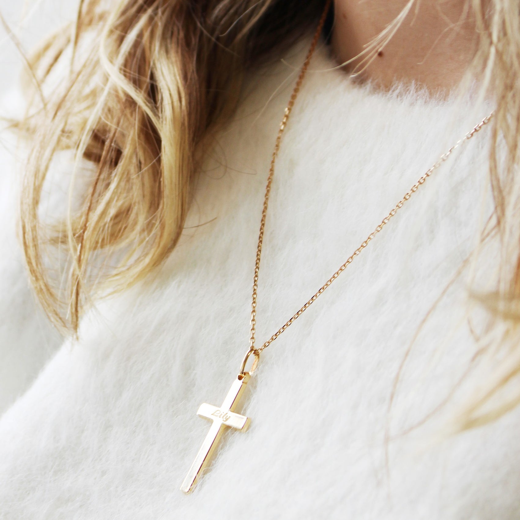 Collier personnalisé - croix - Plaqué or