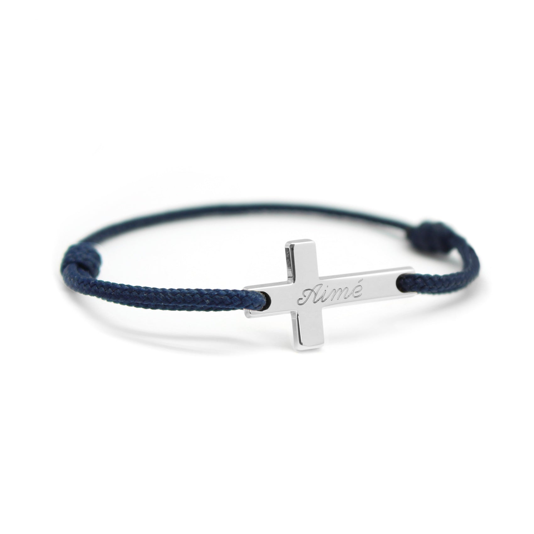 Bracelet cordon personnalisé - croix - Argent