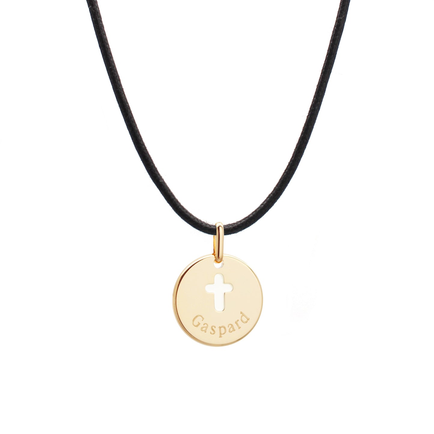 Collier cordon personnalisé médaille croix ivoire - Plaqué or