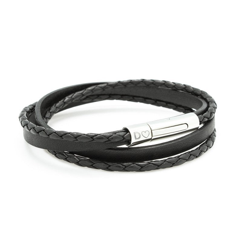 Bracelet cuir personnalisé - le mix noir - Acier inoxydable