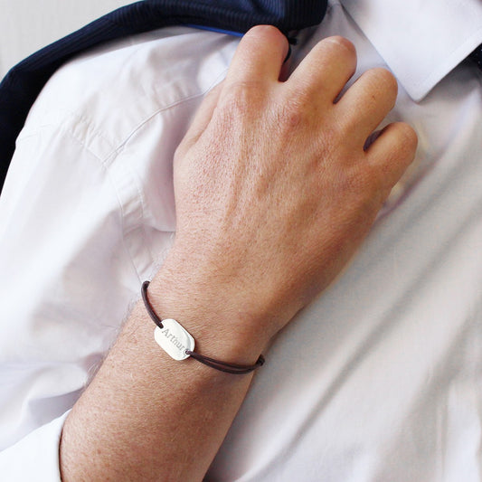 Bracelet cordon personnalisé - L'homme - Argent brossé