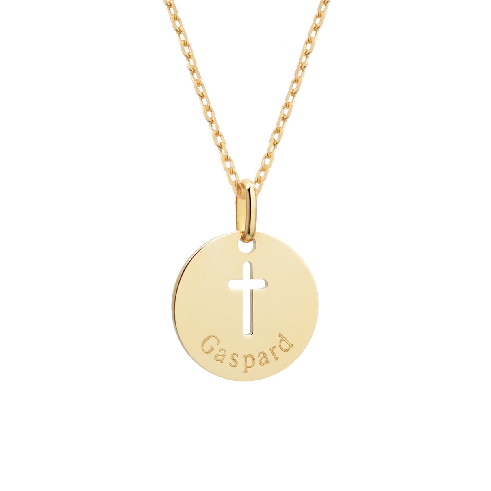 Collier personnalisé - croix ajourée - chaine simple - Plaqué or