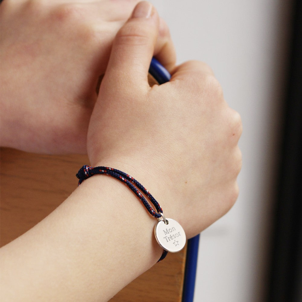 Bracelet cordon personnalisé - kids médaille - Argent