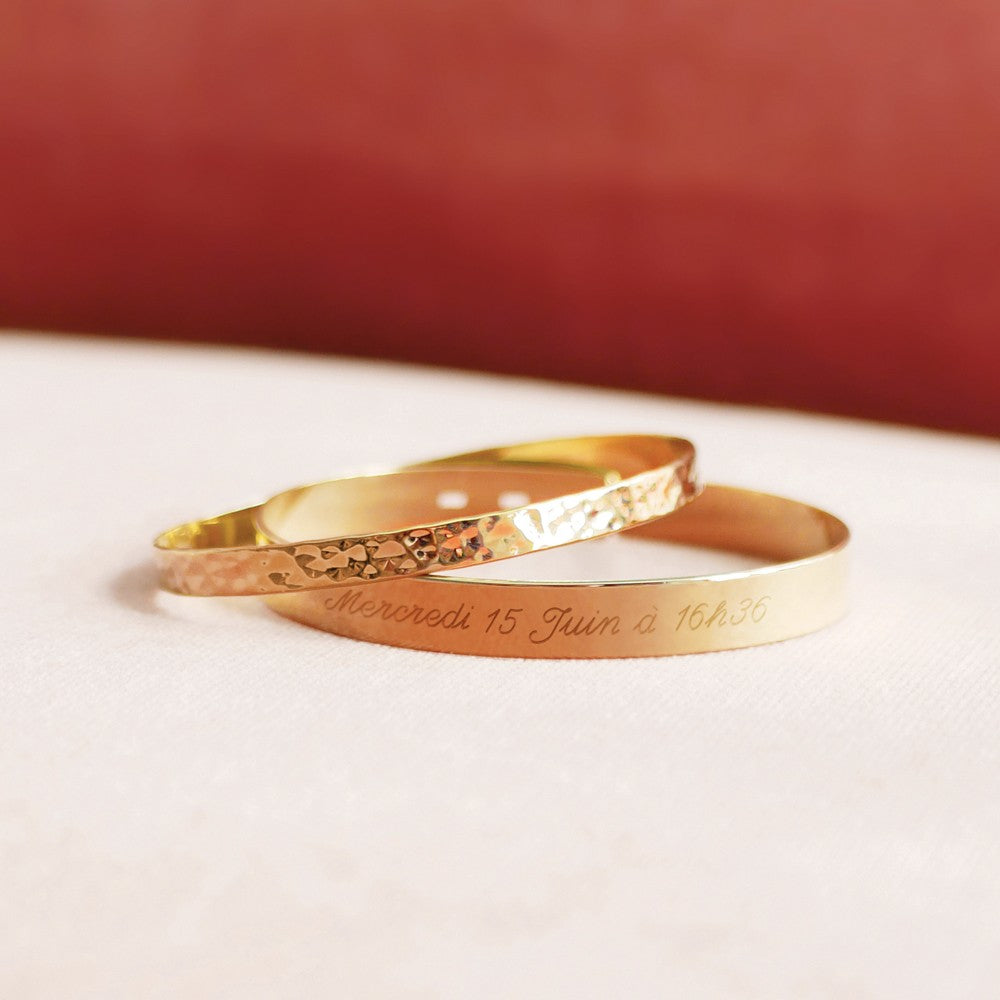Jonc femme personnalisé - ruban martelé  - Plaqué or