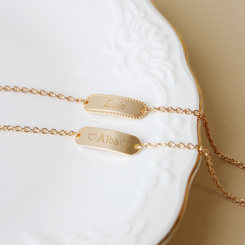 Gourmette perlée enfant personnalisée - Plaqué or