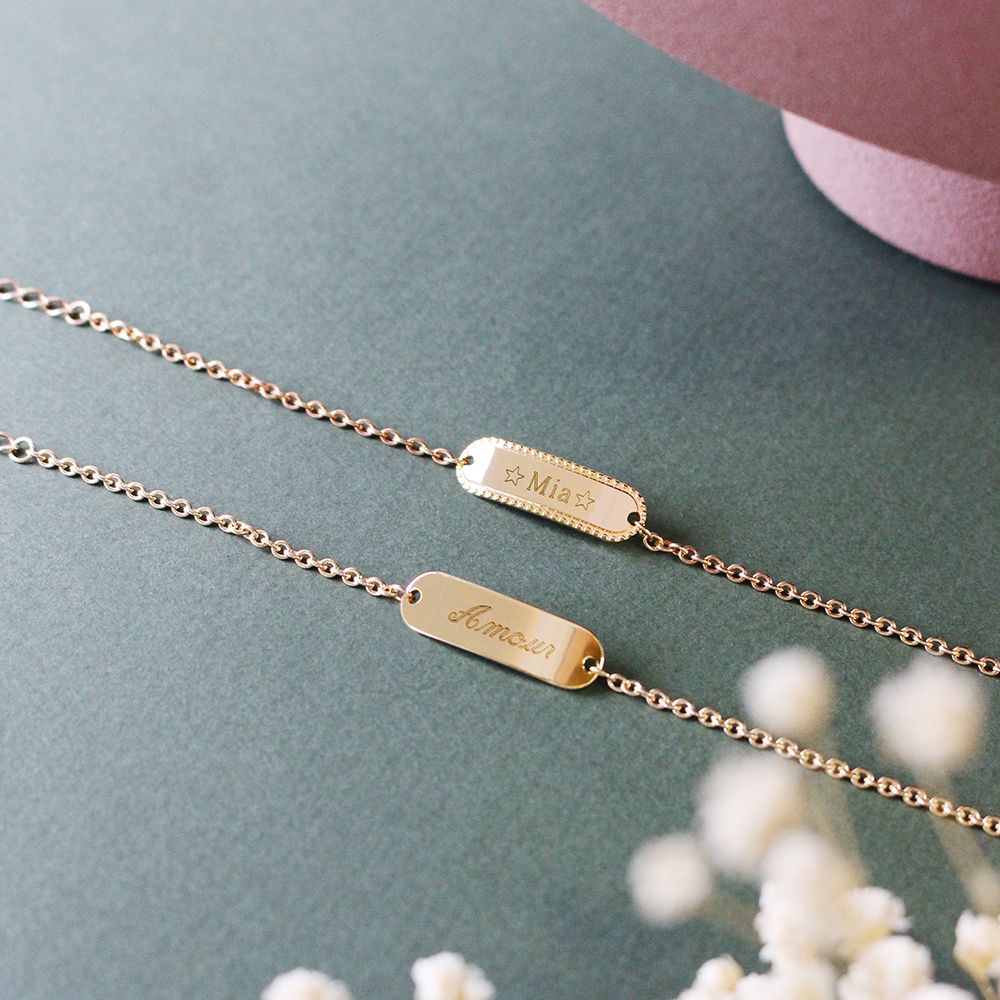 Gourmette perlée enfant personnalisée - Plaqué or