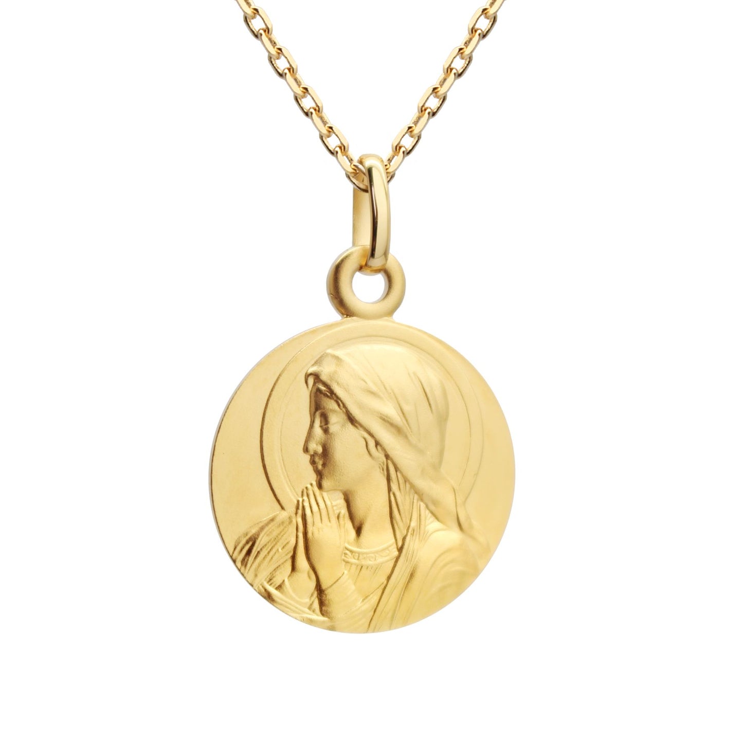 Collier personnalisé - Médaille Vierge Ave Maria en prière - Plaqué or