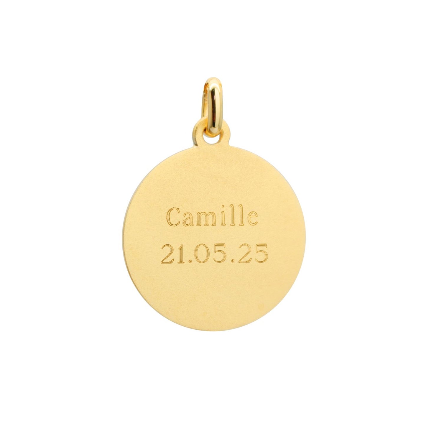 Personalized pendant - Virgin Mary medal with chiseled outline - Gold plated