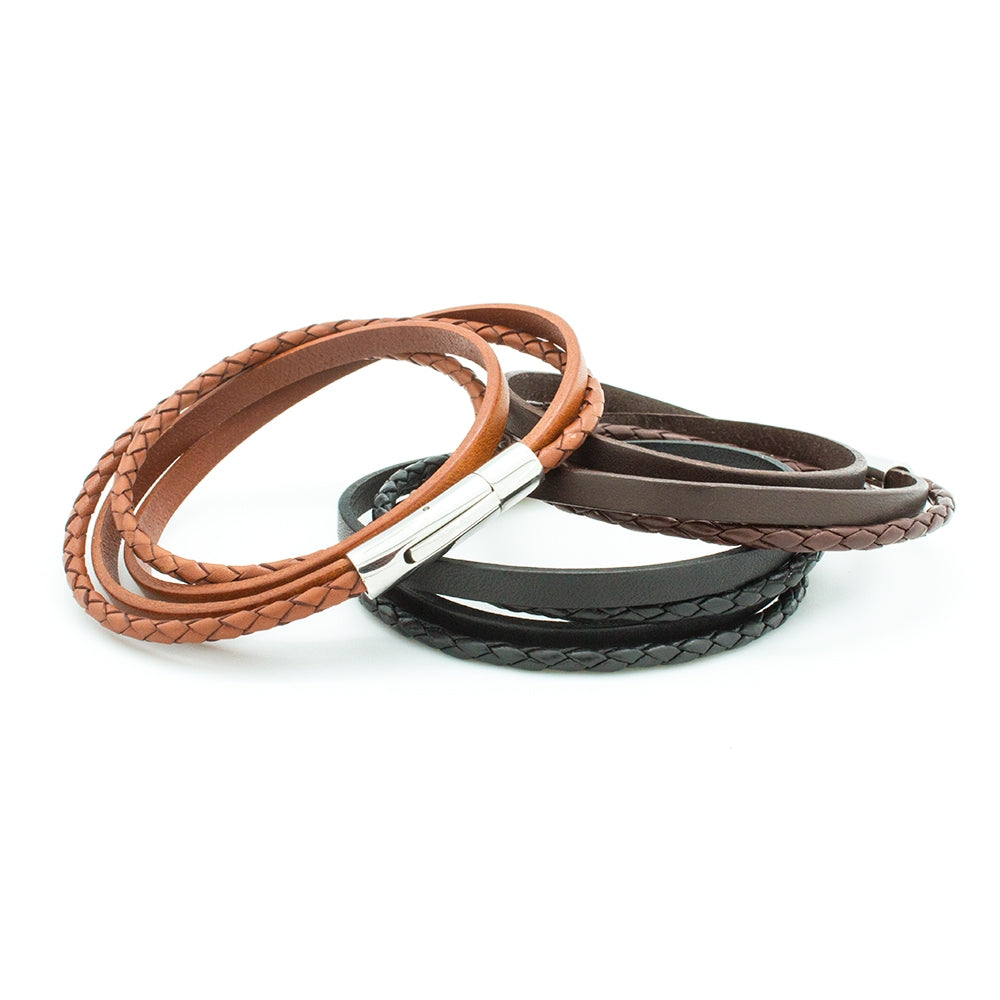 Bracelet cuir personnalisé - le mix cognac - Acier inoxydable