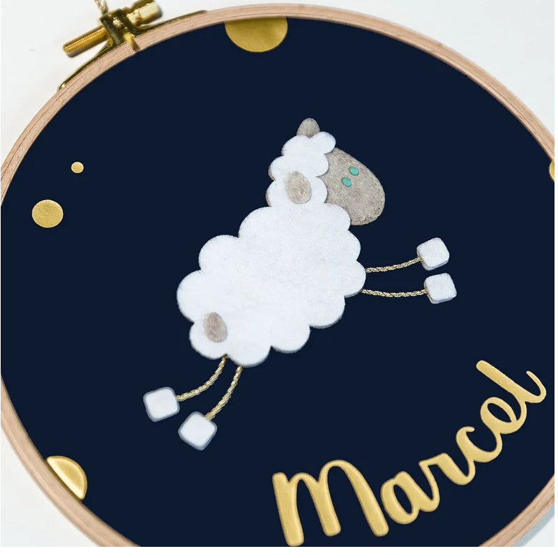 Custom round drum wall frame - Night Sheep design