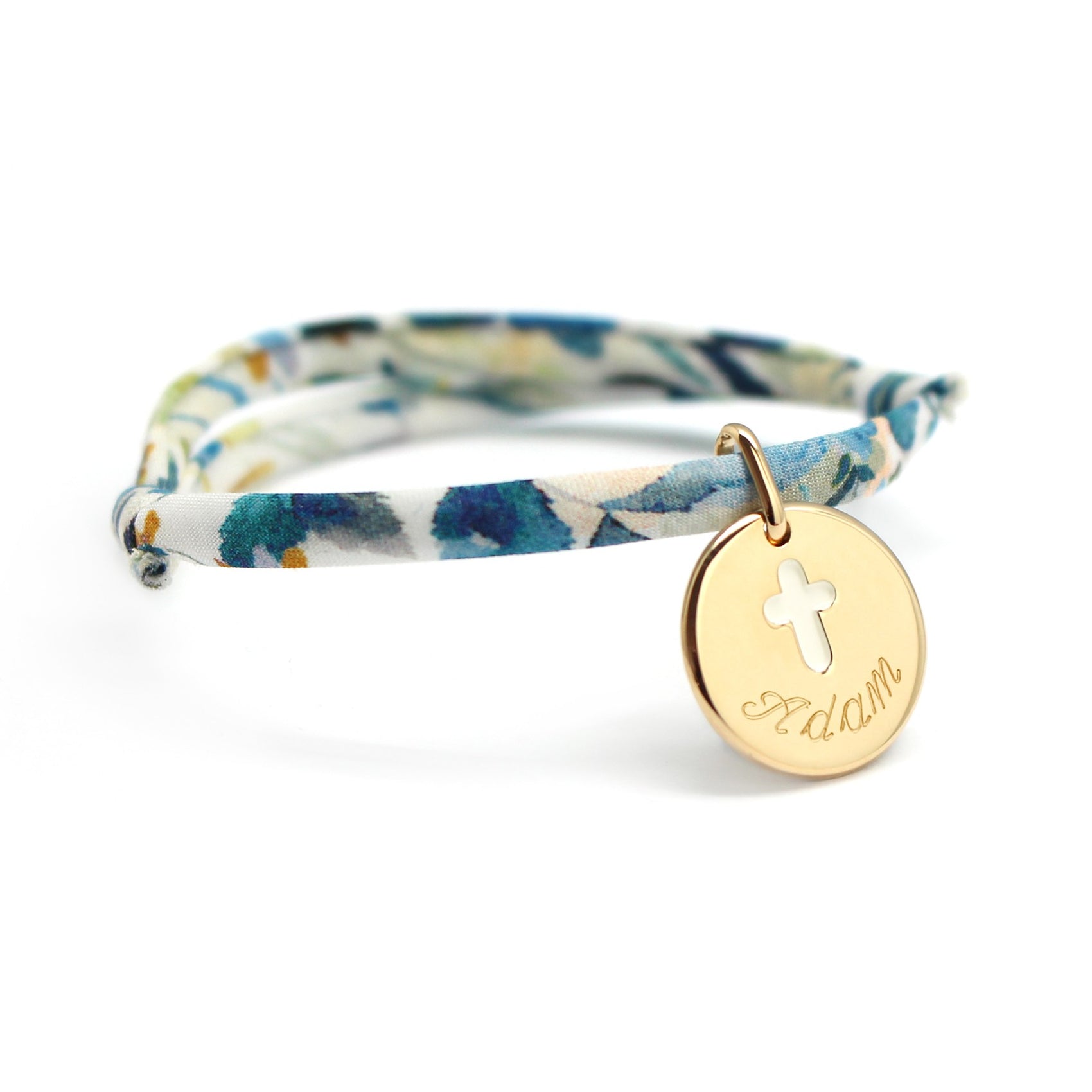 Bracelet cordon liberty - médaille croix ivoire - Plaqué or