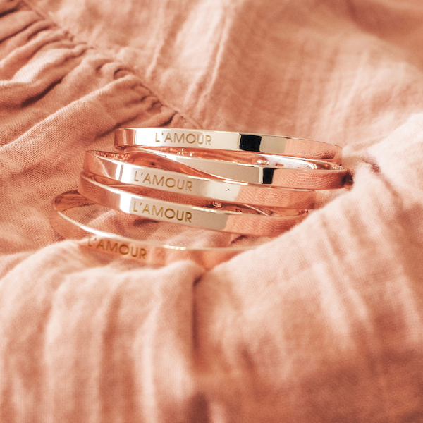 Jonc femme personnalisé - ruban - Plaqué or rose