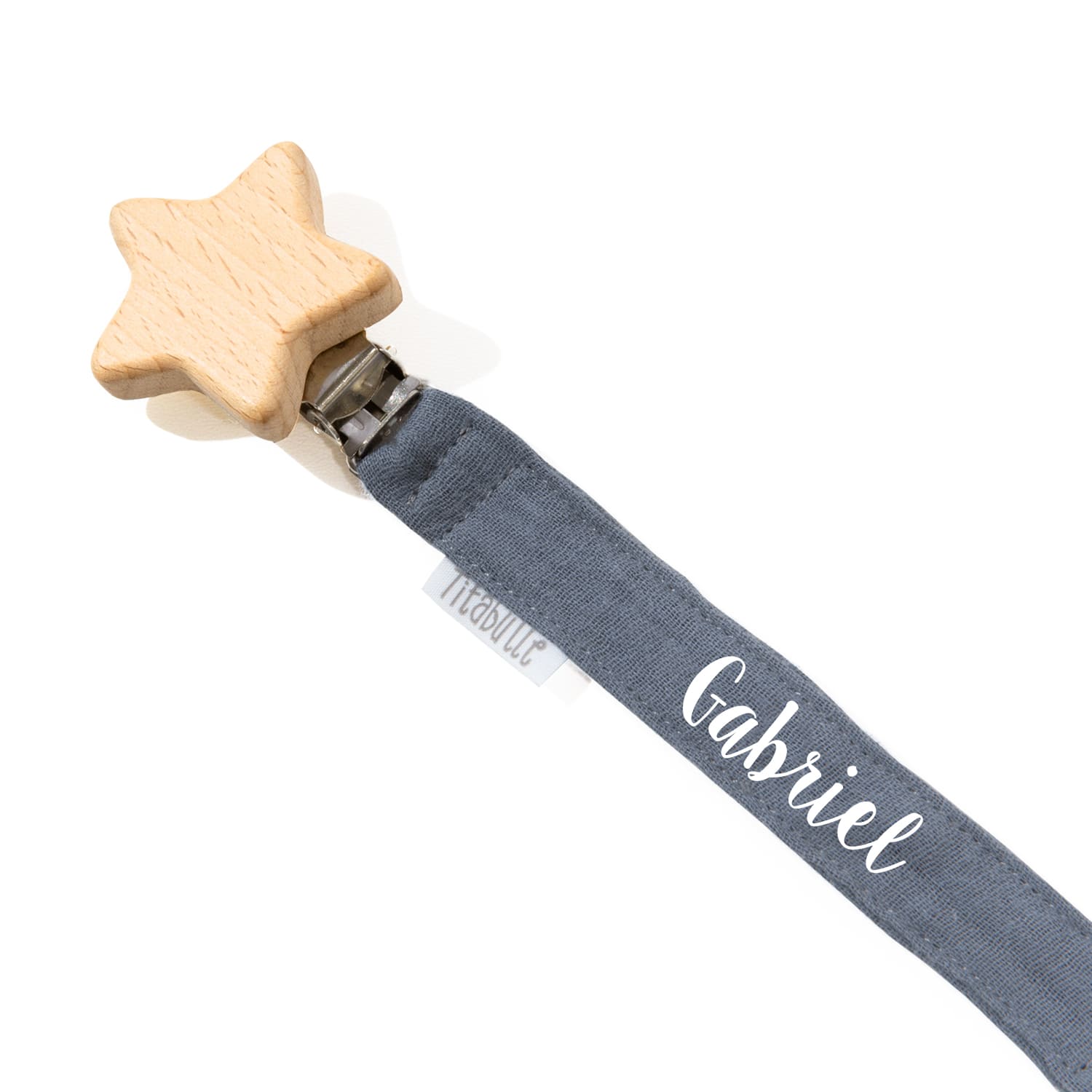 Attache tétine personnalisée - Double gaze de coton + étoile
