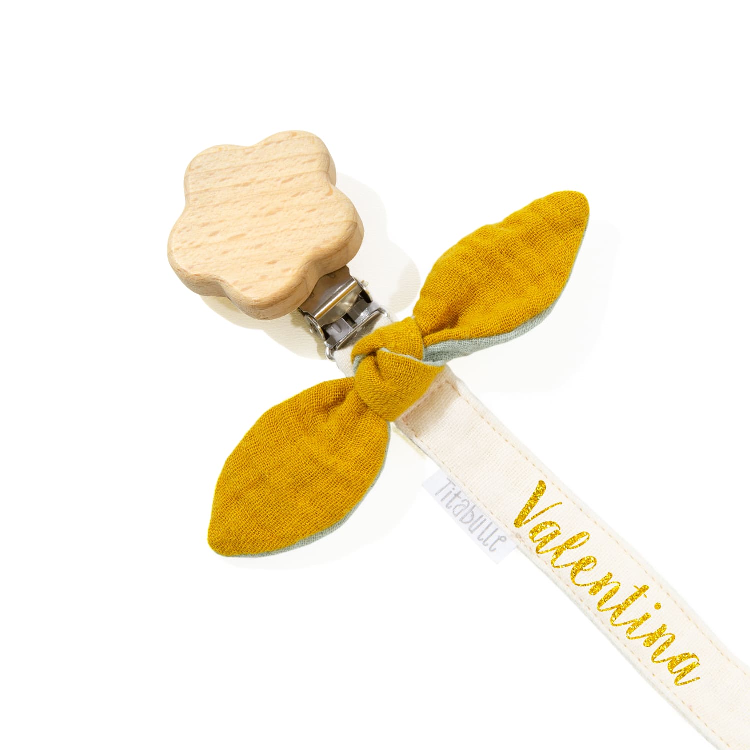 Attache tétine personnalisée - Double gaze de coton + Fleur