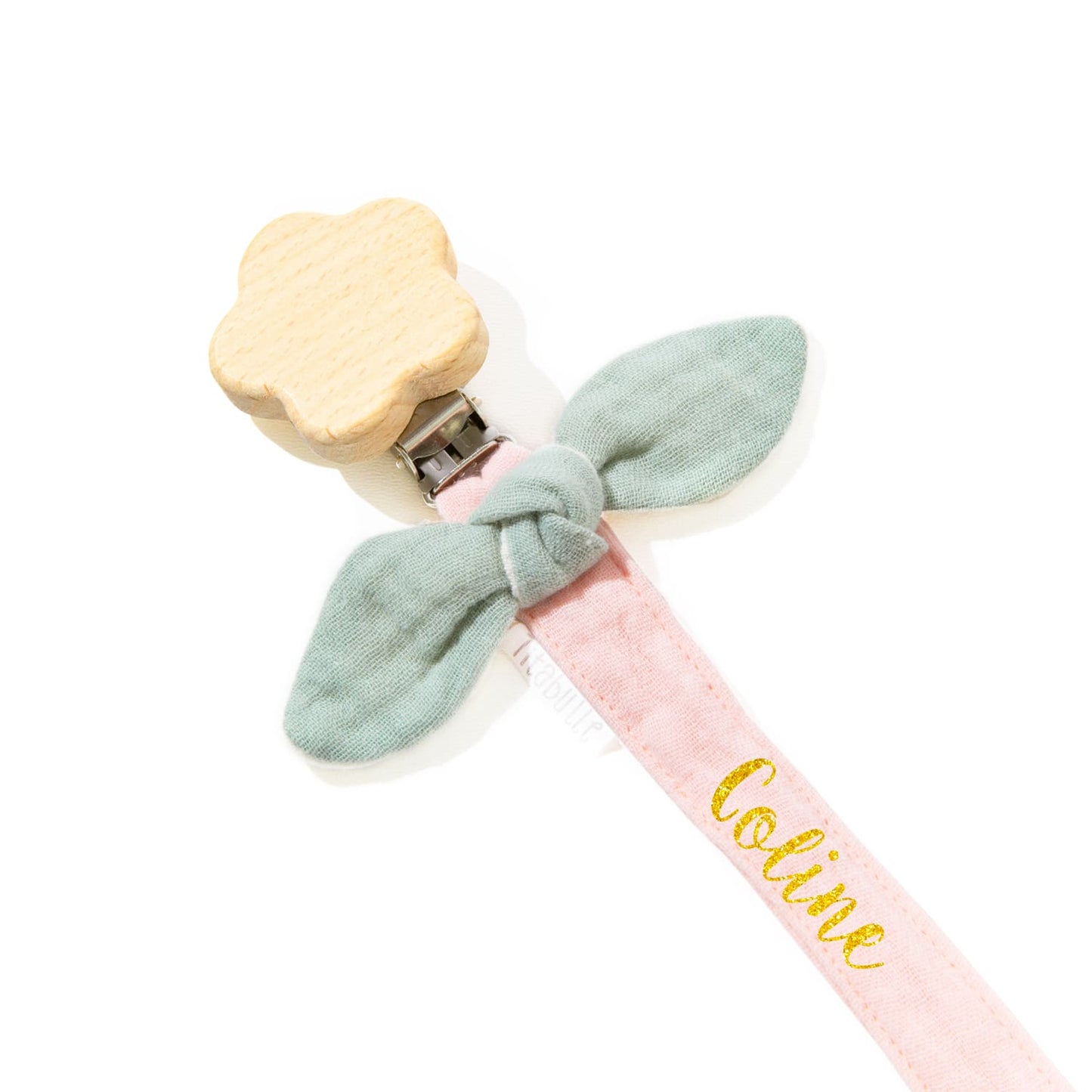 Attache tétine personnalisée - Double gaze de coton + Fleur