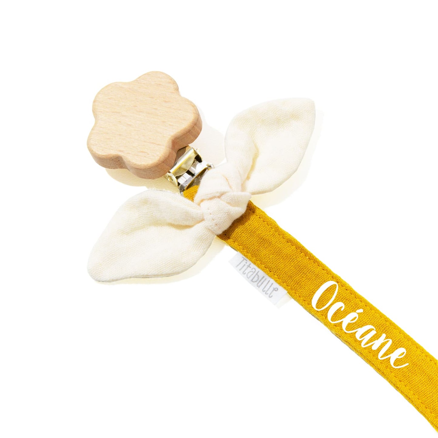 Attache tétine personnalisée - Double gaze de coton + Fleur