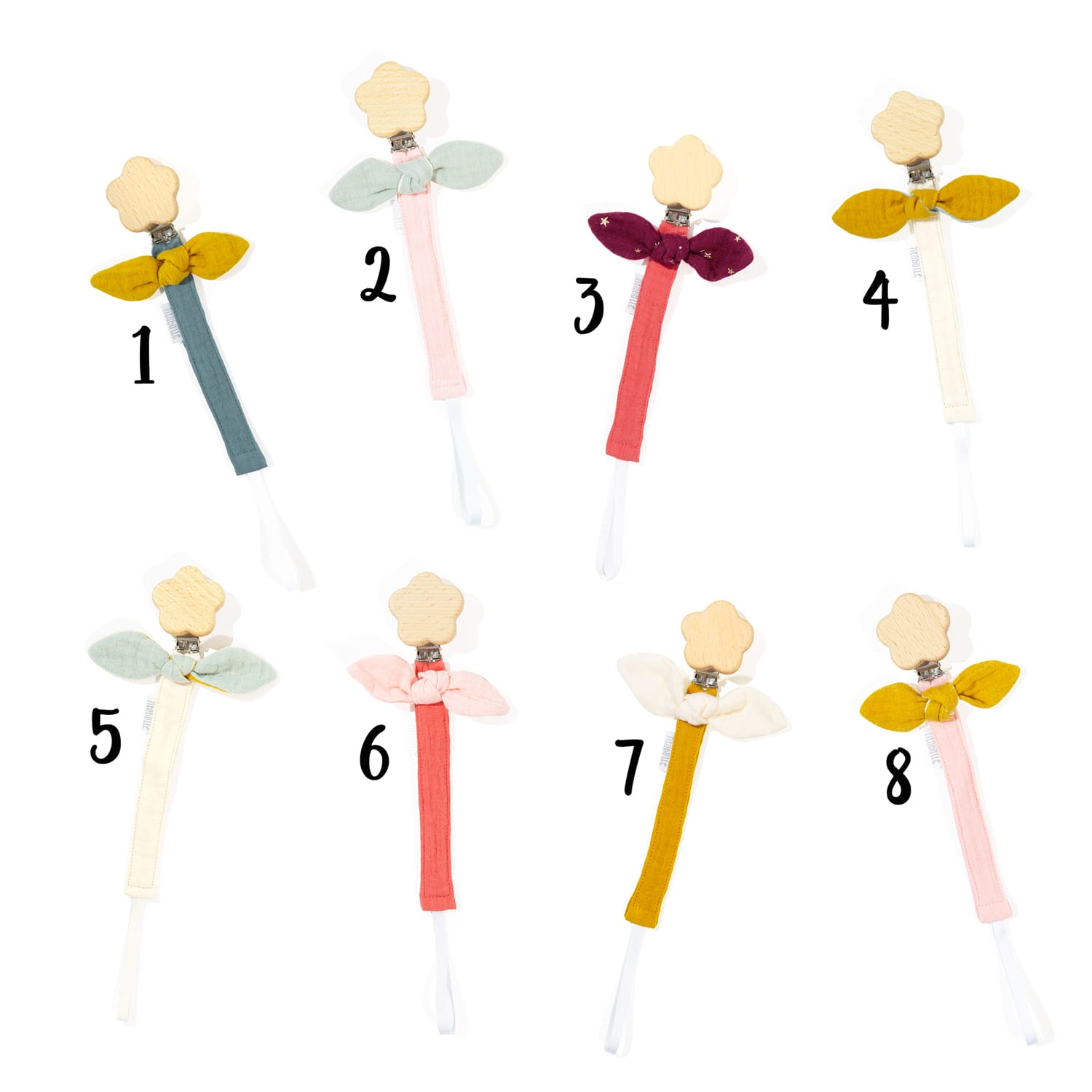 Attache tétine personnalisée - Double gaze de coton + Fleur