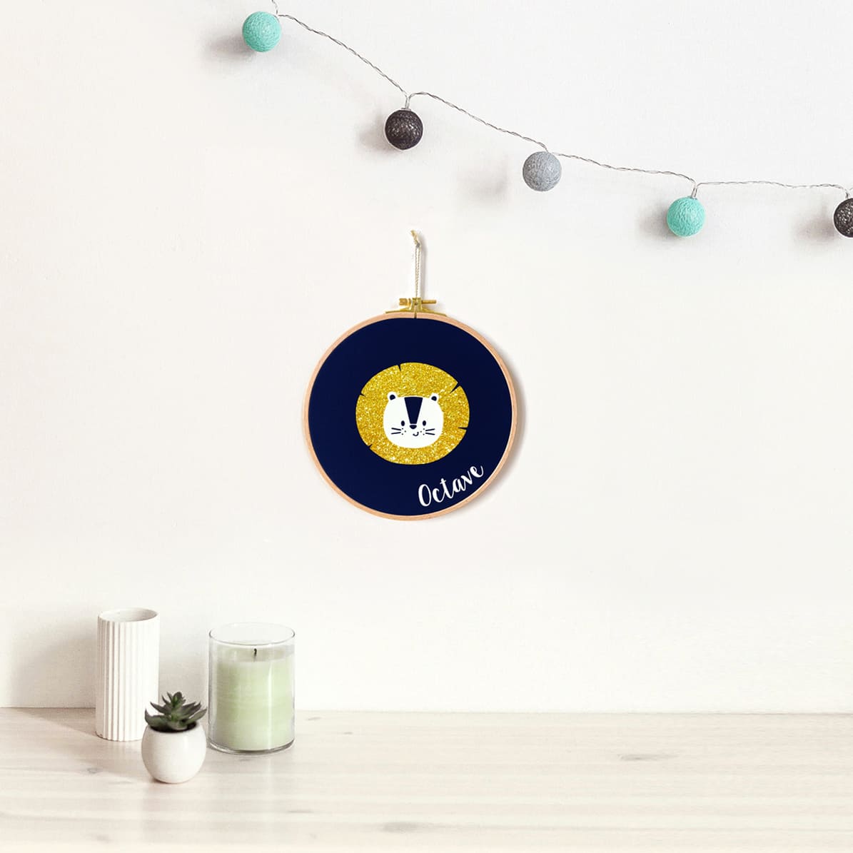 Custom Round Drum Wall Frame - Night Lion Design