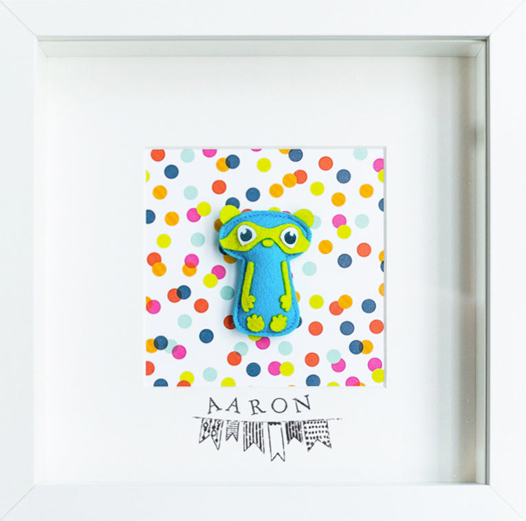 Cuadro decorativo personalizado para niños y bebés - Pequeño héroe enmascarado azul