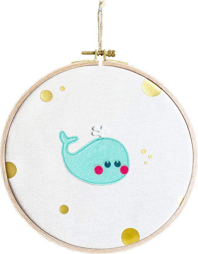 Custom round drum wall frame - Blue Whale design