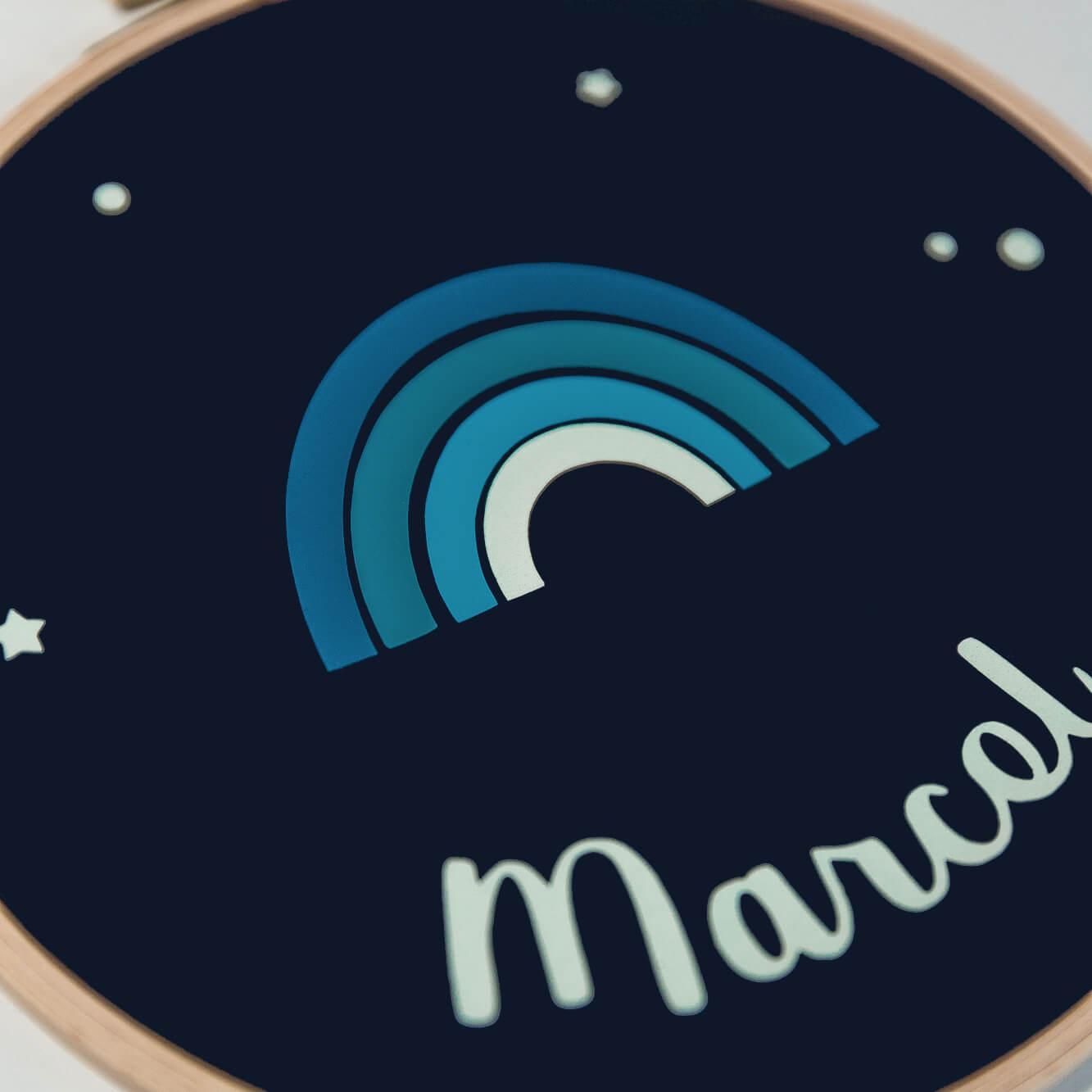 Cadre rond tambour mural personnalisé - Modèle Arc-en-ciel Phosphorescent