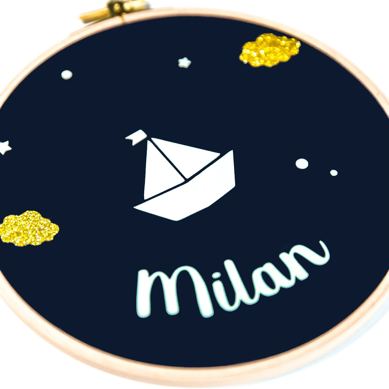 Cadre rond tambour mural personnalisé - Modèle Bateau Phosphorescent