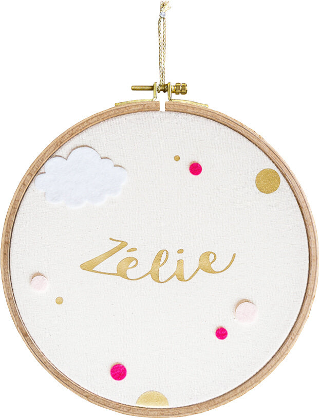 Personalized round drum wall frame - Pink Dream
