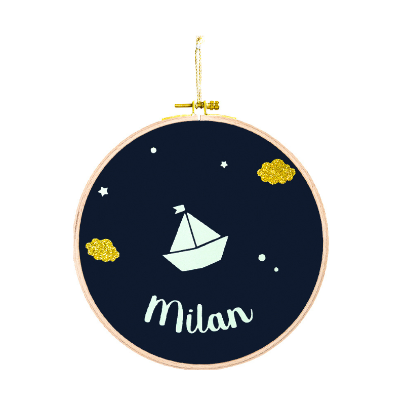 Custom Round Drum Wall Frame - Phosphorescent Boat Design