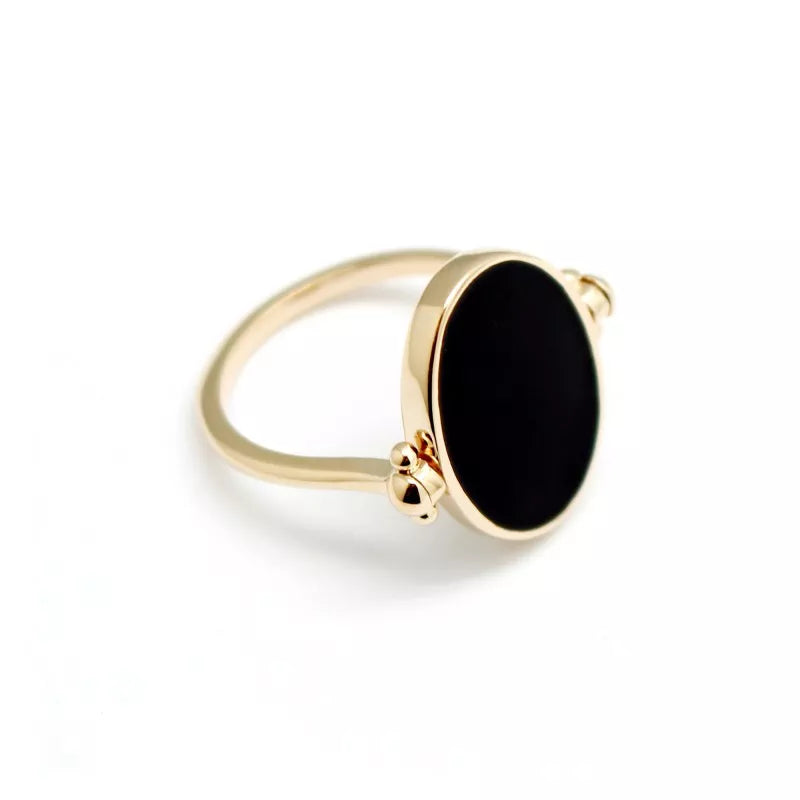 Bague Personnalisée Émail Noir Ovale - Plaqué or