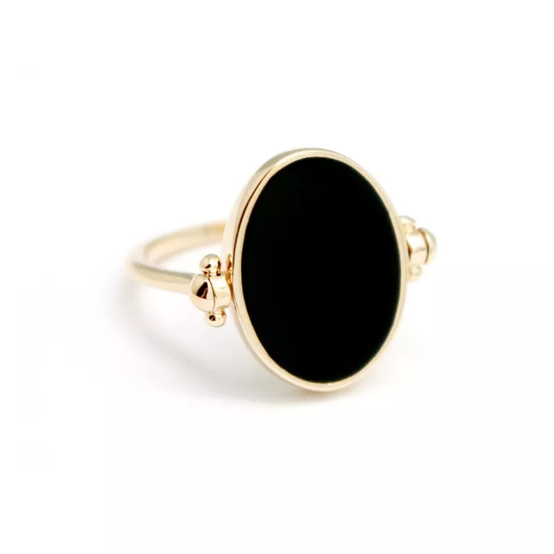 Bague Personnalisée Émail Noir Ovale - Plaqué or