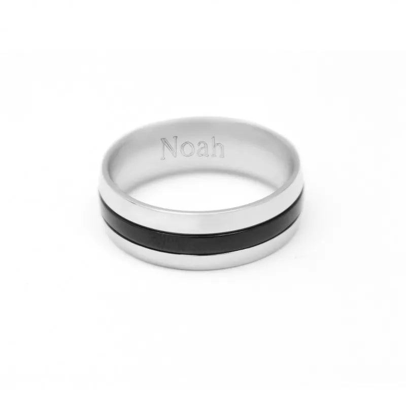 Bague ronde personnalisée anneau noir - homme - acier inoxydable