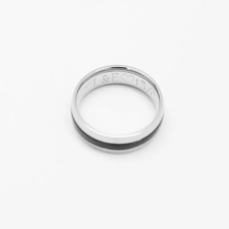 Bague ronde personnalisée anneau noir - homme - acier inoxydable