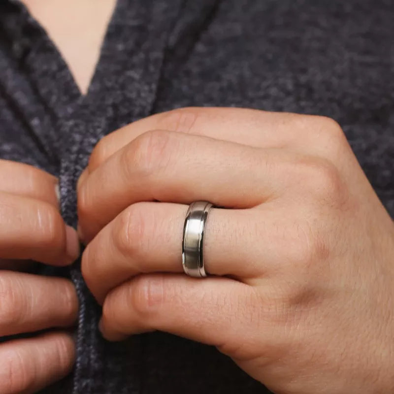 Bague ronde personnalisée - homme - acier inoxydable