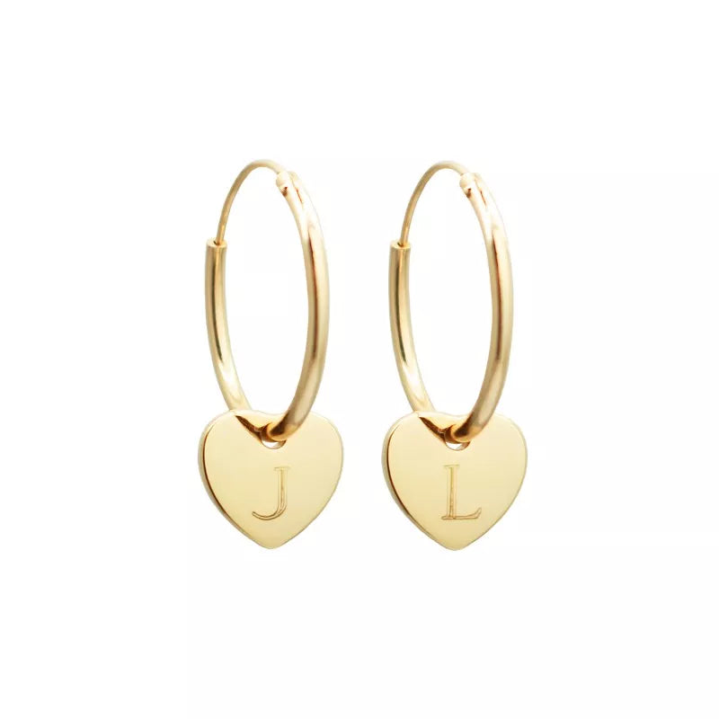 Boucles d'Oreilles Personnalisées Créoles Mini charm coeur - Plaqué or