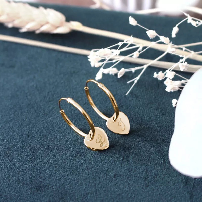 Boucles d'Oreilles Personnalisées Créoles Mini charm coeur - Plaqué or