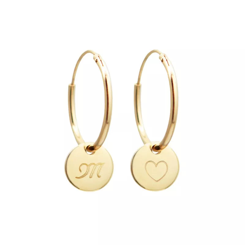 Boucles d'oreilles personnalisées créoles mini charm médaille - Plaqué or