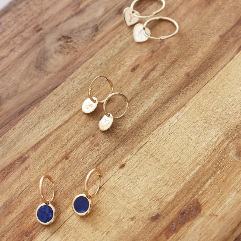 Boucles d'oreilles personnalisées créoles mini charm médaille - Plaqué or