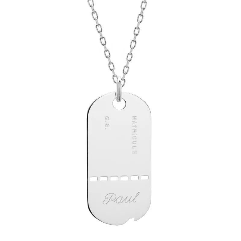 Collier homme personnalisé - plaque GI - Argent