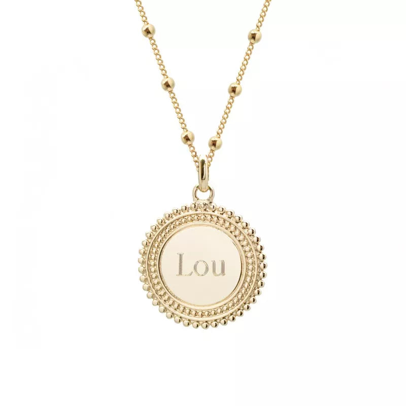 Collar personalizado medalla sol - cadena de cuentas - Baño de oro