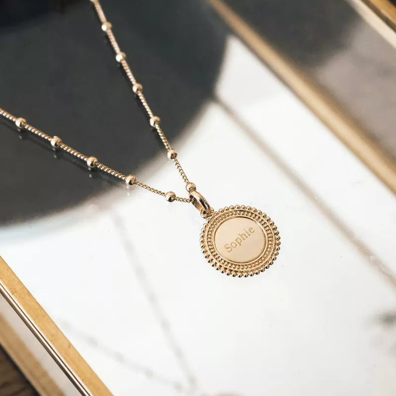 Collar personalizado medalla sol - cadena de cuentas - Baño de oro