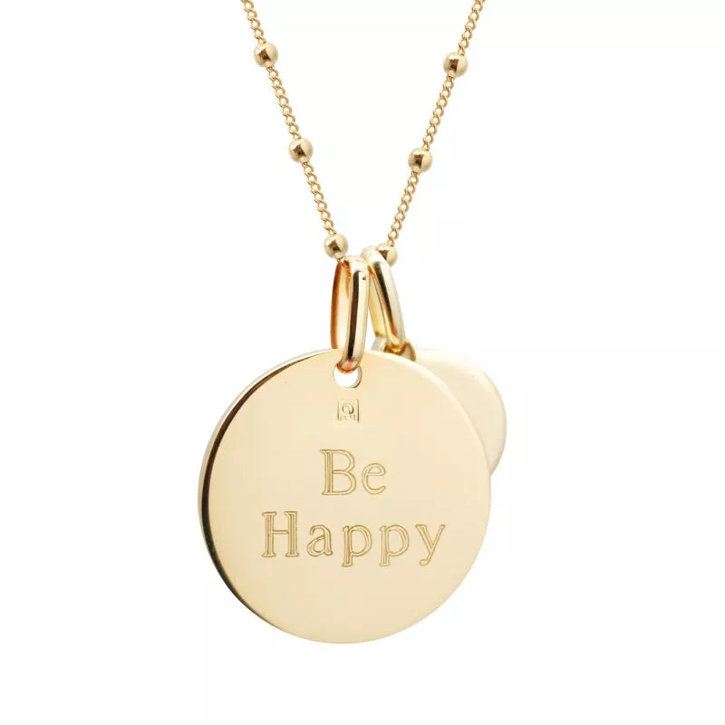 Collier personnalisé petite médaille martelée - pierre fine - chaine perlée - Plaqué or