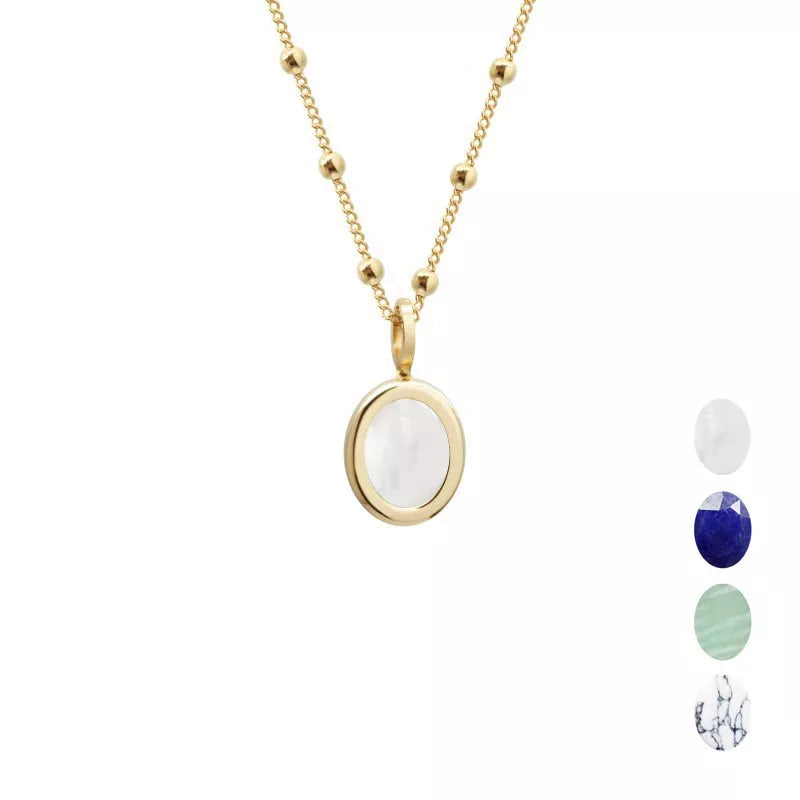 Collar personalizado piedra semipreciosa ovalada - cadena de cuentas - Baño de oro