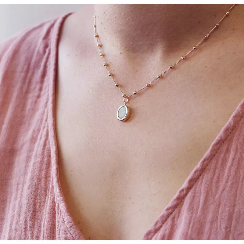 Collar personalizado piedra semipreciosa ovalada - cadena de cuentas - Baño de oro