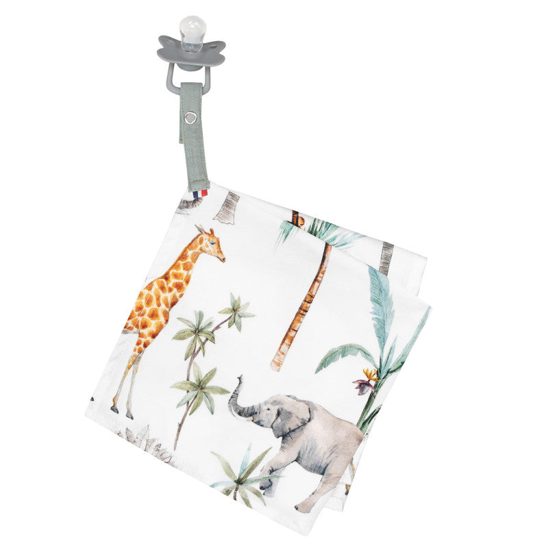 Doudou lange attache tétine en coton, Safari