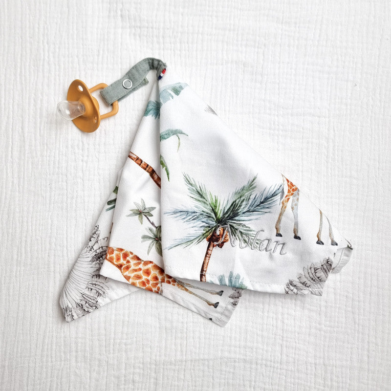 Doudou lange attache tétine en coton, Safari