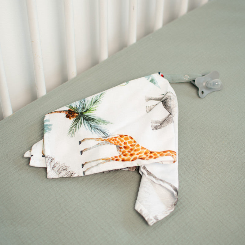 Doudou lange attache tétine en coton, Safari