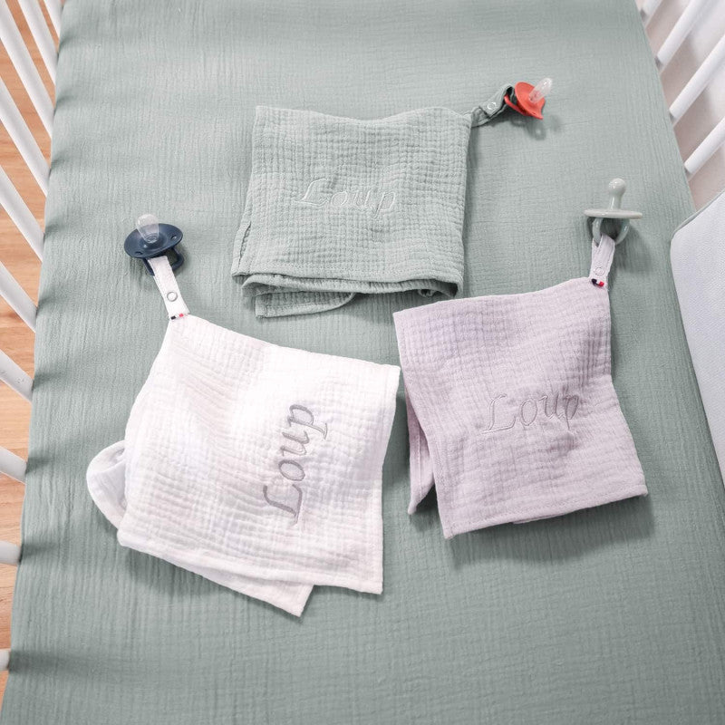 Doudou lange attache tétine en gaze de coton, Jeanne