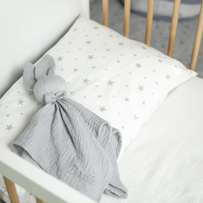 Doudou Lapin personnalisable en gaze de coton, Jeanne