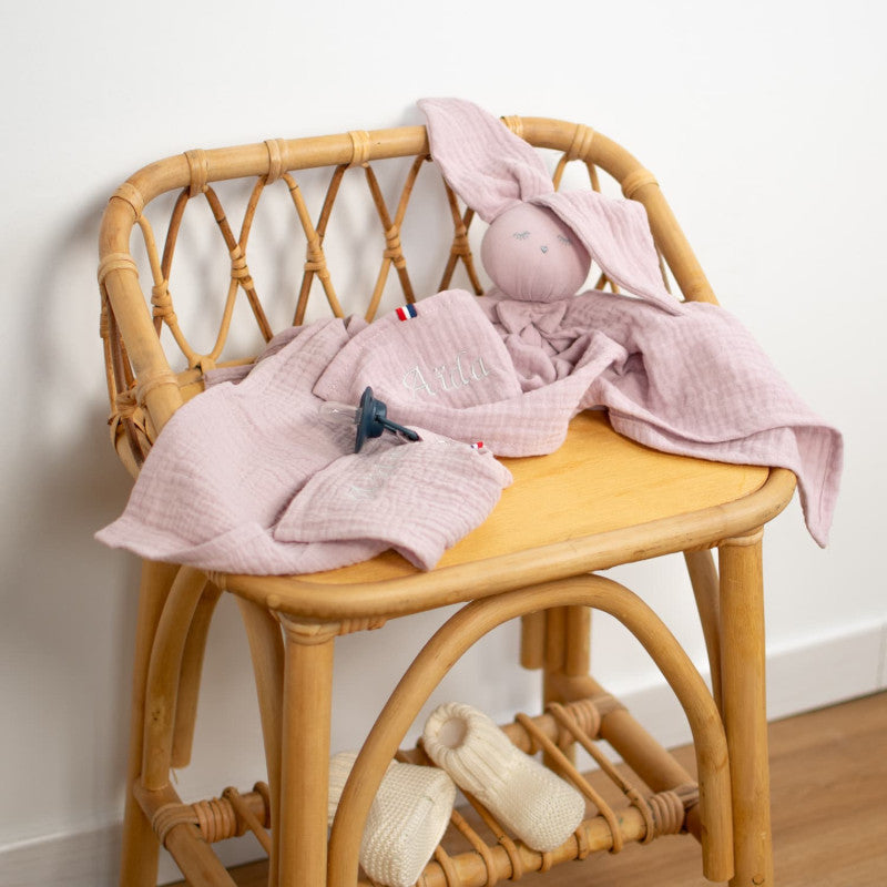 Doudou Conejo personalizable en gasa de algodón, Jeanne