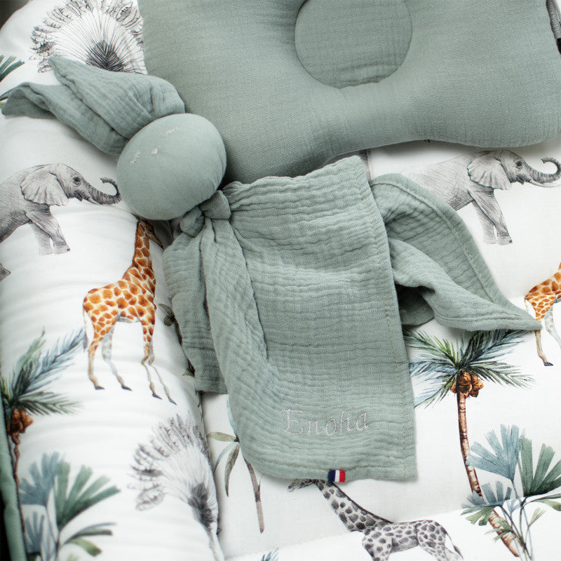 Doudou Conejo personalizable en gasa de algodón, Jeanne